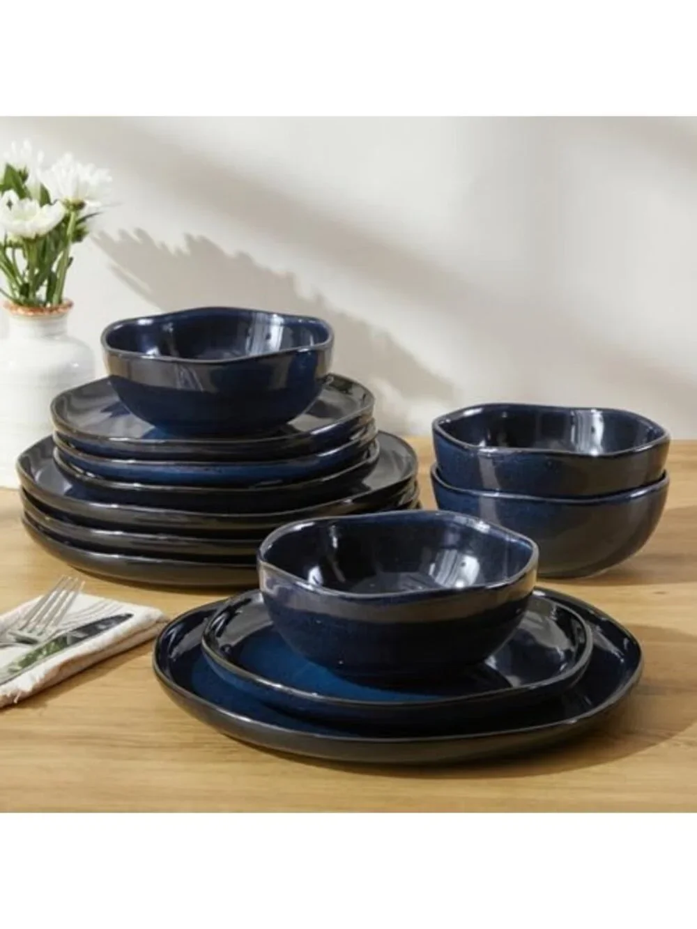 Stylish Stoneware Dinnerware Set for 4 - 12 Piece Ceramic Plates & Bowls